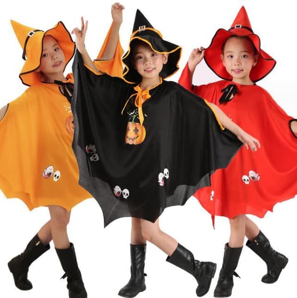 Pige Witch Græskar Kappe Kappe Giveaway Hat Black