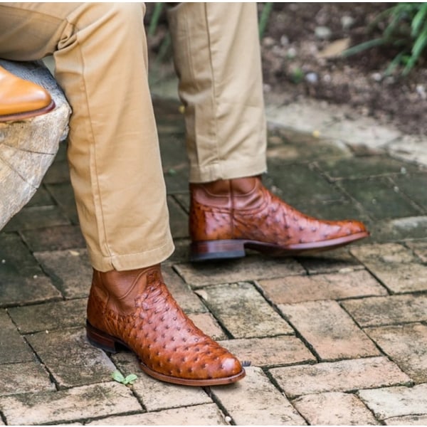 Alamosa Ostrich Square Toe Casual Boots Mid Calf för män Brown 42