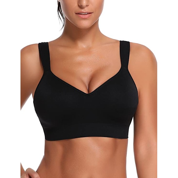 Dame Elastisk Solid Farve Sports-BH Seamless Yoga-BH Black M