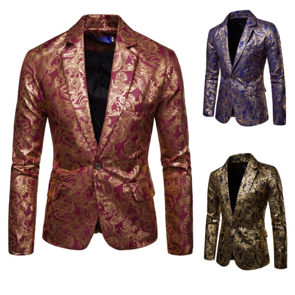 Herr One Button Paisley Tuxedo Jackor Slim Fit Blazers Jacka red M