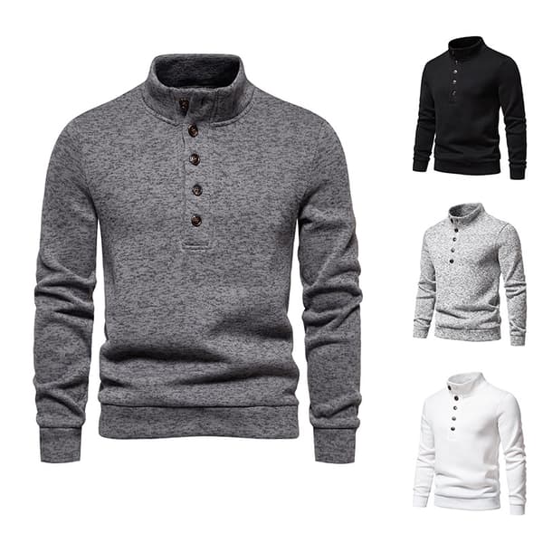 Herrar Turtleneck Knapp-Ner Långstickad Tröja Dark Gray M