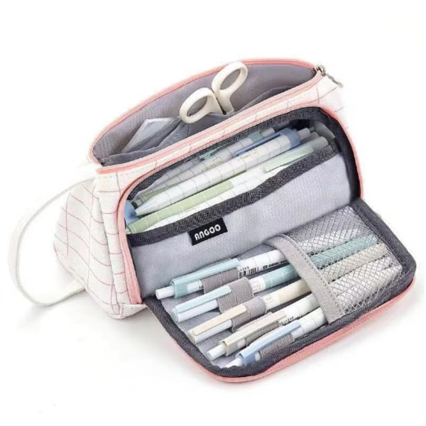 Stort case med stor kapacitet Canvas pennfodral pink white