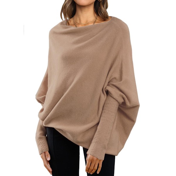 Damernas Batwing Överdimensionerade Tröjor Asymmetriska Off Shoulder Båthals Wrap Tunika Toppar Brown XL