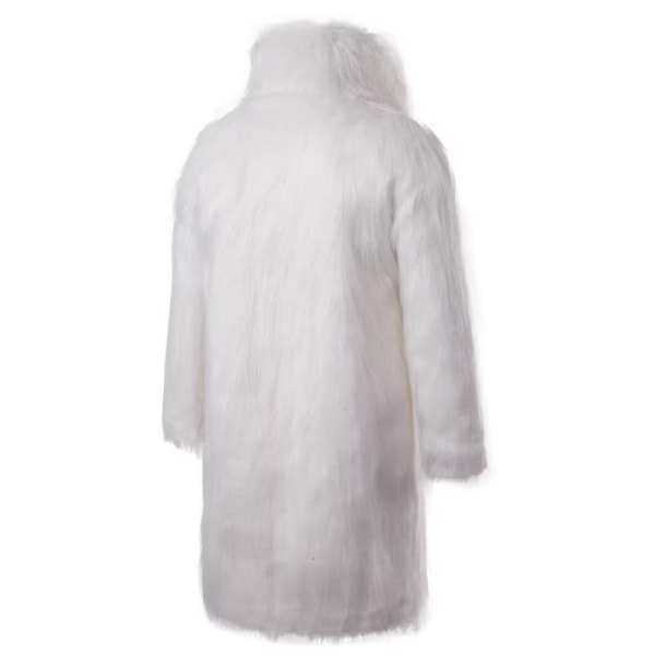 Mænds Luksuriøs Lang Kunstig Pels Frakke Vinter Fuzzy Fluffy Parka Overfrakke White L