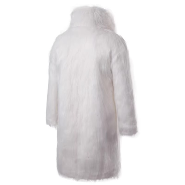 Mænds Luksuriøs Lang Kunstig Pels Frakke Vinter Fuzzy Fluffy Parka Overfrakke White XL