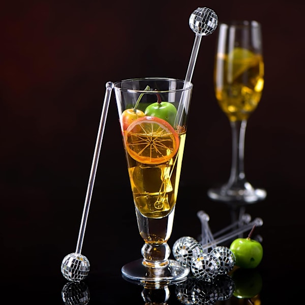 24 stk Discokuler Cocktailrør Plast Runde Topp Swizzle Sticks Silver
