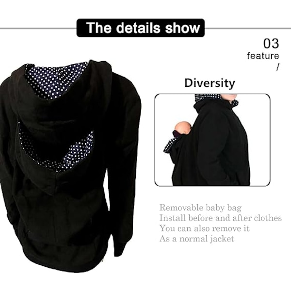 3-i-1 Multifunksjonell Maternitygenser med hette for kvinner Black 2XL