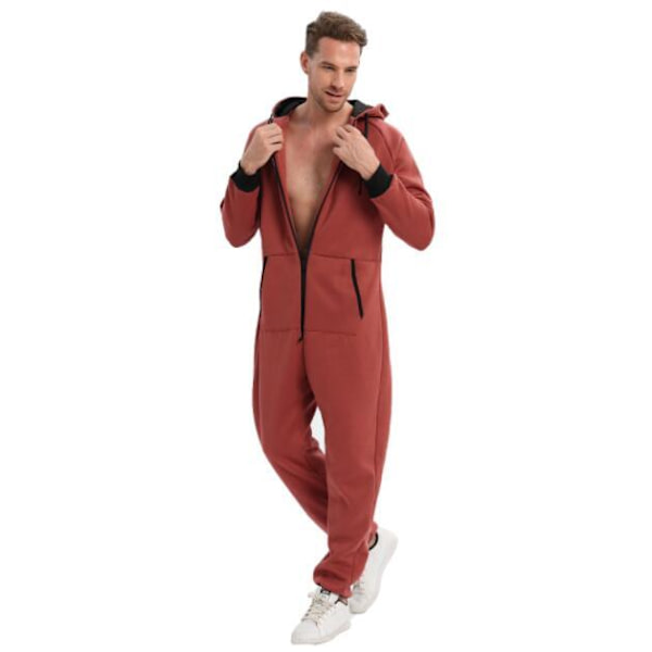 One Piece Pyjamas för män med huva Playsuit red M