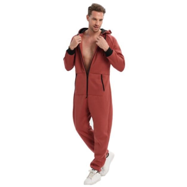 One Piece Pyjamas för män med huva Playsuit red S