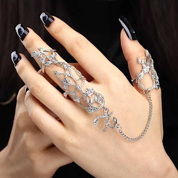 Charm Leaf Full Finger Rings Crystal Knuckle Ring Silver