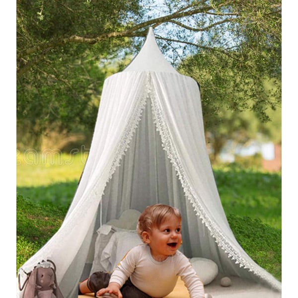 Sänghimmel för barn med Pom Pom hängnät Grey
