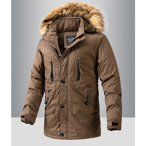 Miesten rento puuvillabombertakki hupun kanssa Brown XL