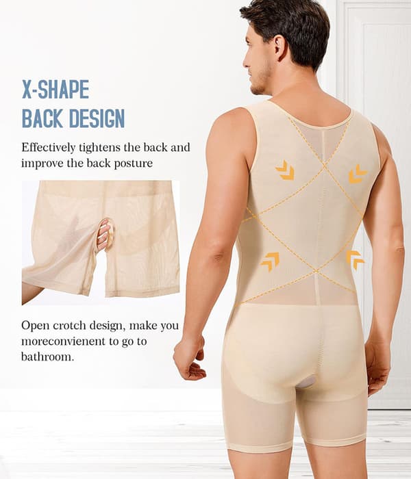 Formande underkläder för män, magkontroll, kroppsstrumpa, ärmlös kompressionströja Beige 3XL