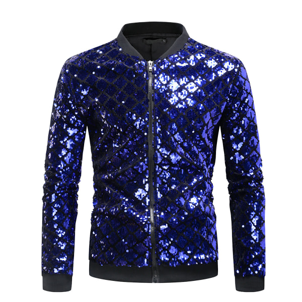 Sequin Jakke til Mænds Fest Klub Glans Baseball Varsity Jakke blue M