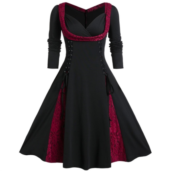 Kvinnor med långa ärmar Halloween gotisk vintage red XL
