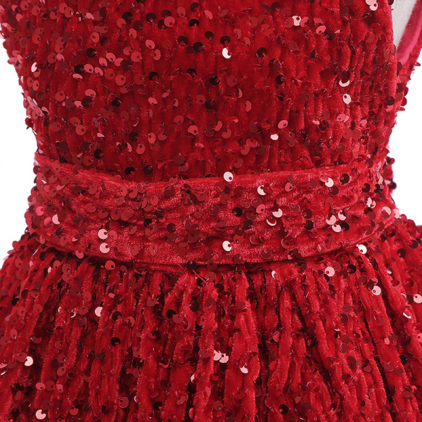 Klänning med paljetter för tjejer ärmlös gnistrande Kids Party Sequence Sparkle Dress red 110cm