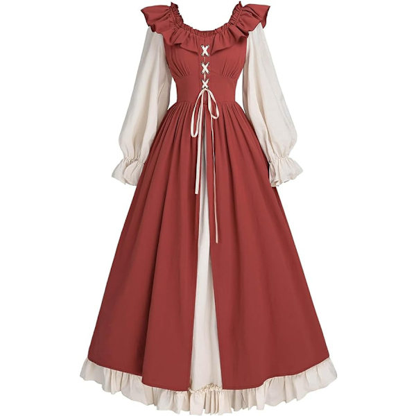 Dam Renaissance Kostymer Medeltida Renaissance Marknadsklänning red XL