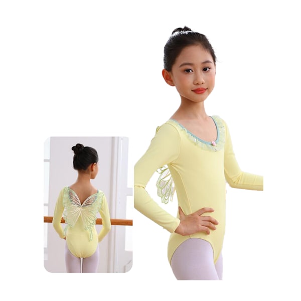 Pige Ballet Leotards Langærmet Danse Tutu Kjole Yellow 110