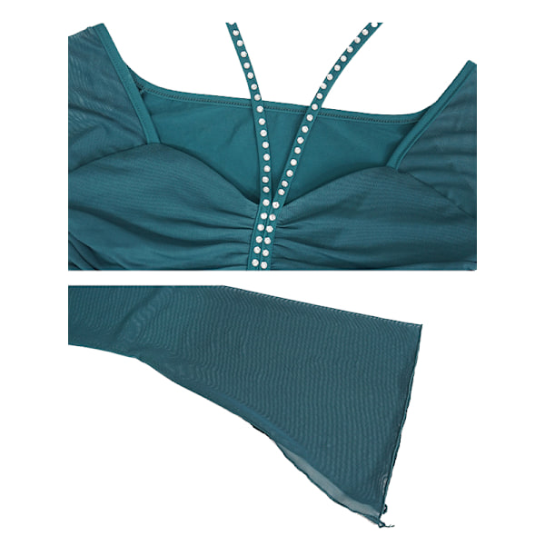 Magdansdräktset för kvinnor, magdanstoppar och kjol dansklänningar Dark Green M