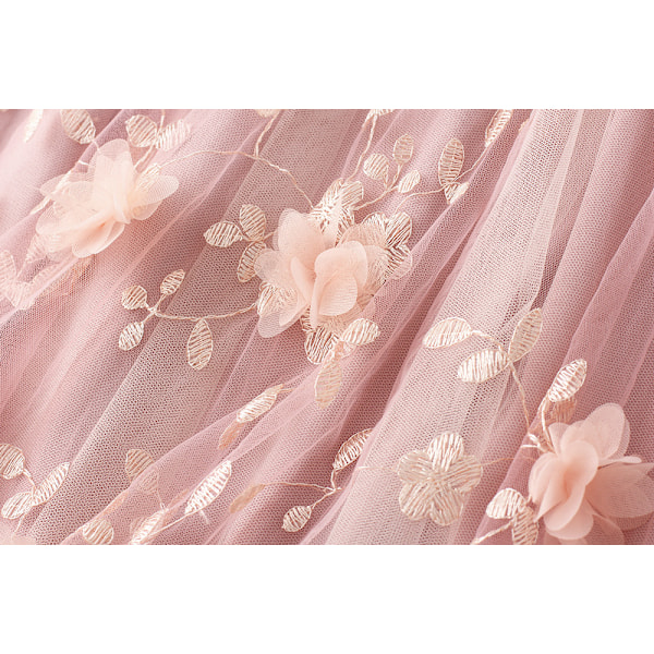 Dame Blomstret Midi Skørt Højtaljet A-Linje Sød Lagdelt Fe Mesh Tulle Plettet Skørt Apricot