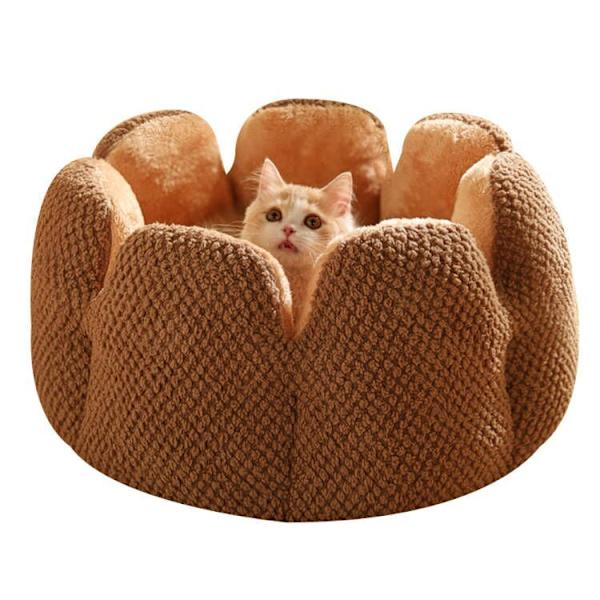 Pet Cactus Petal Nest Plush Thickening Cat Nest brown M