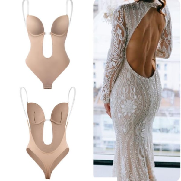 Djup V-ringad Body Shaper Klänning skin color XL