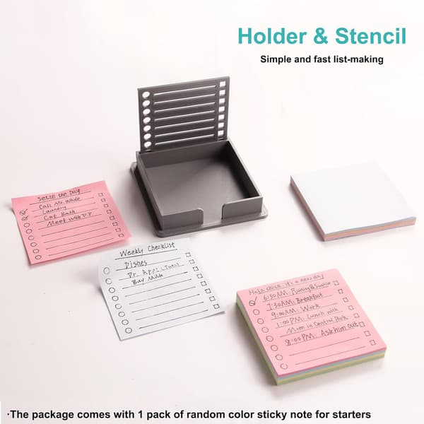 Sticky Note Holder med Stencil, Sticky Note Dispenser Kompatibel med Post-It Note Black