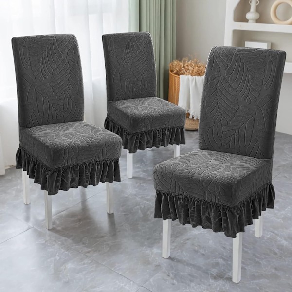Matstolsöverdrag med kjol - Set om 4 stolsöverdrag Gray