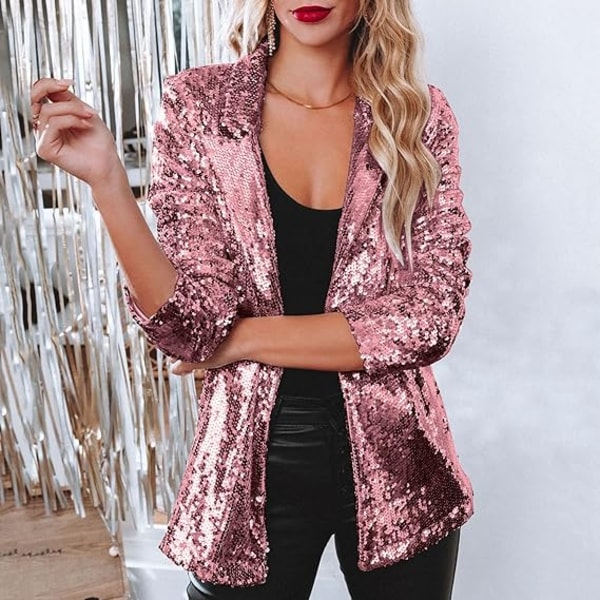 Dame Blazer Letvægts Lange Ærmer Enkelt Knappen Slank Blazer Pink 3XL