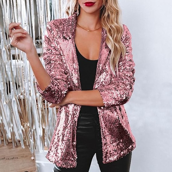 Dame Blazer Letvægts Lange Ærmer Enkelt Knappen Slank Blazer Pink M