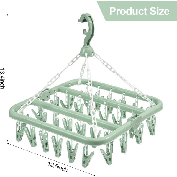 Tvättklädstreck med 32 klämmor, Vikbar Plastklädstreck Green
