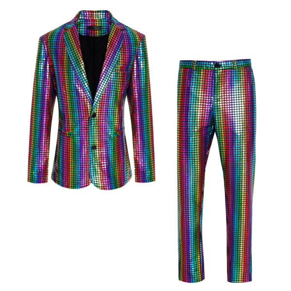 Metallic paljett Slim Suit Set för män 70-tal Disco Prom Outfit Kostym XL