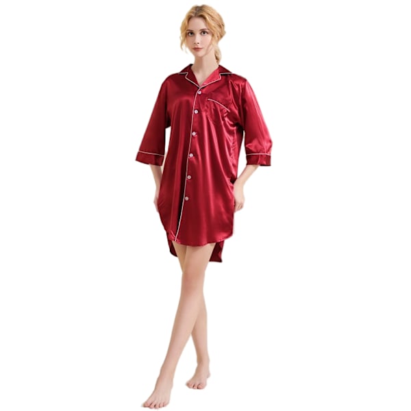 Kvinnors långärmade nattskjorta nattlinnen i satäng red XL