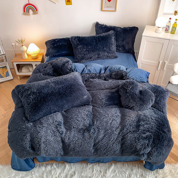 Lyx Ultra Soft Shaggy Crystal Velvet Sängkläder Set 3 delar blue 1.5m