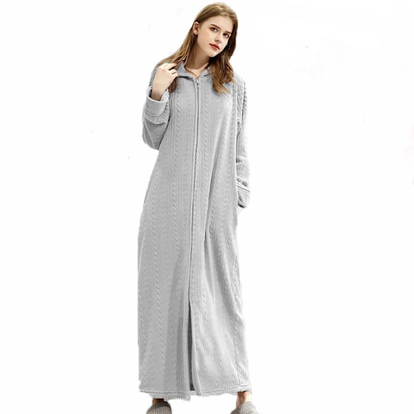 Dame Fleece Varme Morgenkåpe, Koselig Fluffy Lang Badekåpe Grey-Women L