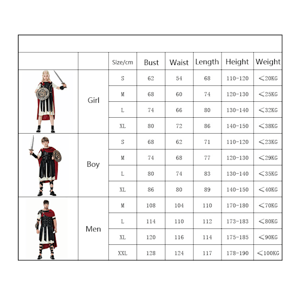 Roomalaisen Soturin Asusteet Pojille, Tytöille ja Miehille Men-XL