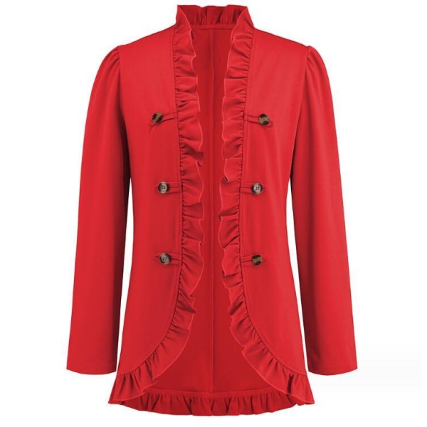 Kvinners Ruffled Lapel Knappelukking Jakke Red L