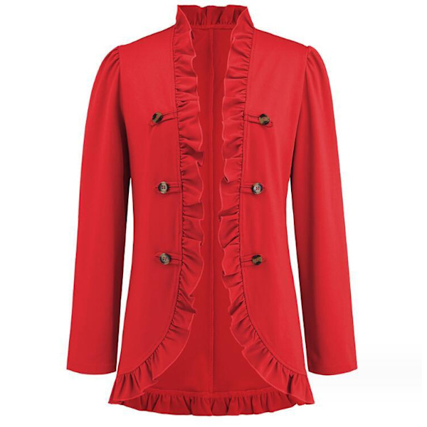 Kvinners Ruffled Lapel Knappelukking Jakke Red M