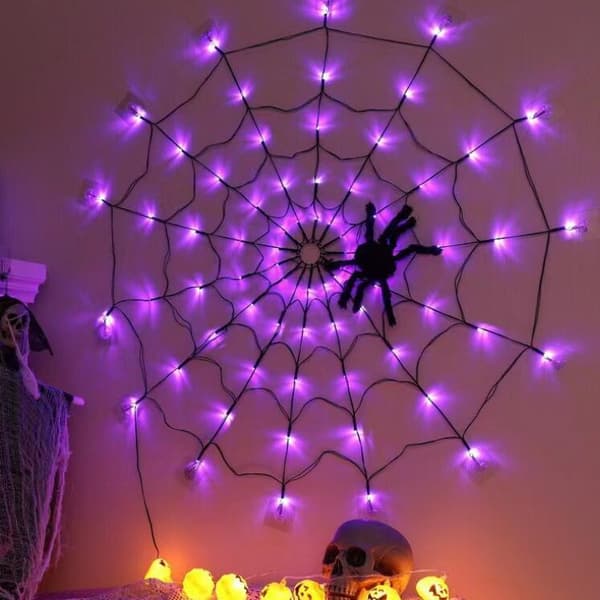 Halloween-lys edderkoppnett lys stropp edderkopp Purple