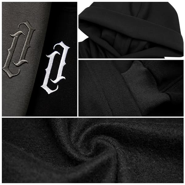 Fleece-gensere med hette for menn, kragegensere Black XL