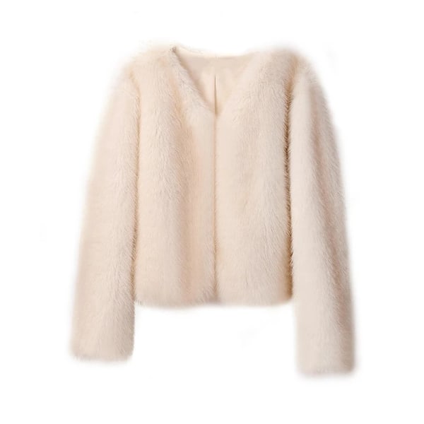 Vinterjakke for kvinner i kunstig pels, lang ermet, avkortet Apricot 2XL