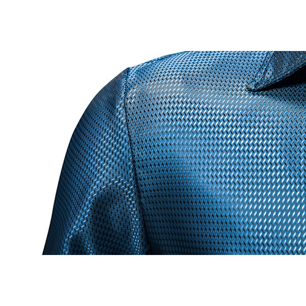 Menn's Glossy Lomme Langærmet Lapel Trykket Skjorte Blue M