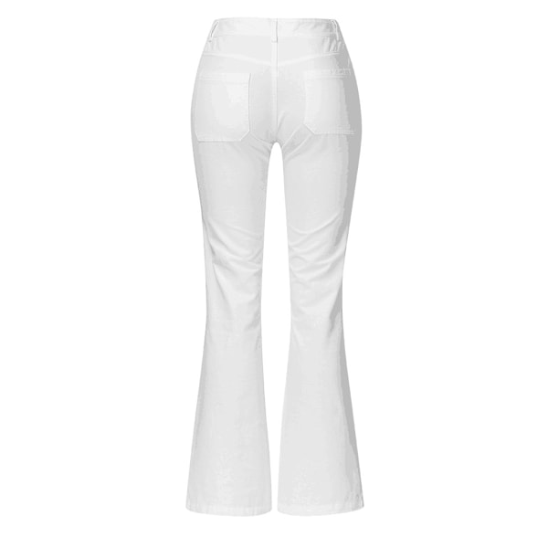 Utsvängda jeans för dam, hög midja med knappar, vida byxor med utsvängd nederkant white 4XL