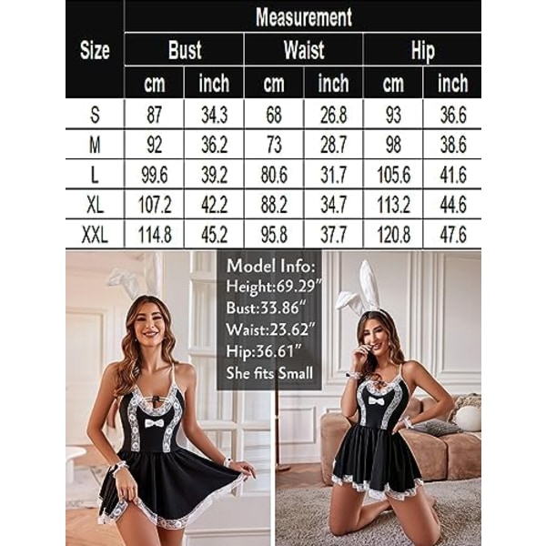 Maid Costume Cosplay Underkläder Set Mesh Chemise Babydoll Spets Rollspelsoutfit Black L