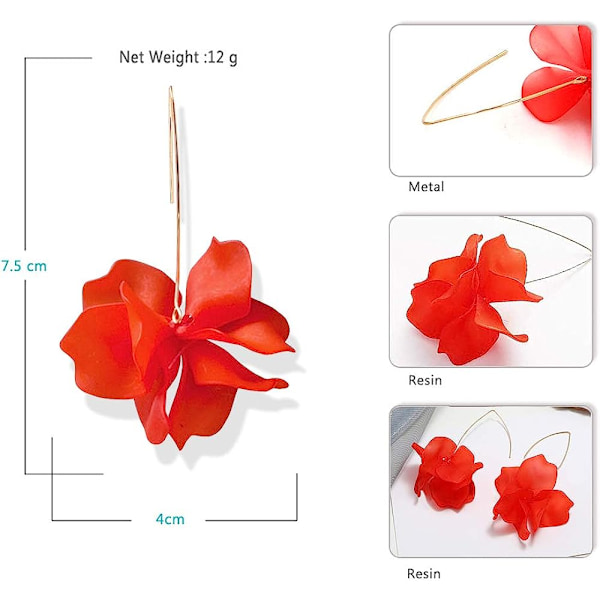 Boho Rose Petal Dangle Resin örhängen Red