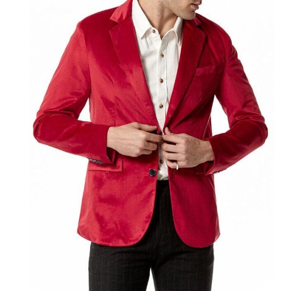 Velvet Slim Fit Solid Color Blazer för män Red l