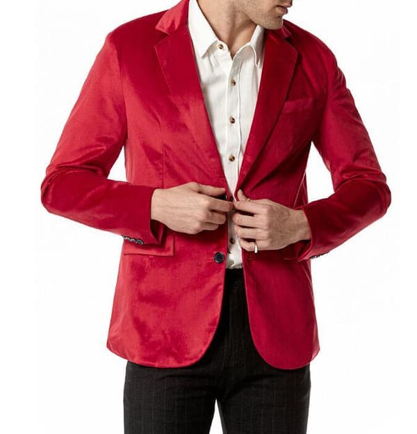 Velvet Slim Fit Solid Color Blazer för män Red l