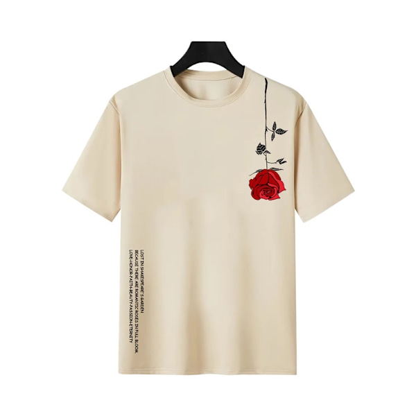 Mænds Grafisk T-shirts Blomsterprint Kortærmet Skjorte Apricot L