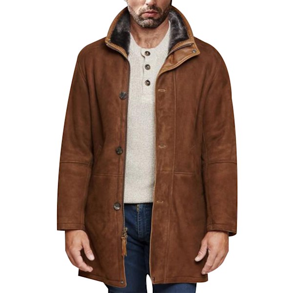 Trenchcoat för män varm vinterjacka överrock brown XXL