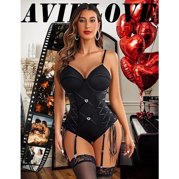 Damunderkläder för Kvinnor Sexig Korsett Strumpeband Set Black L